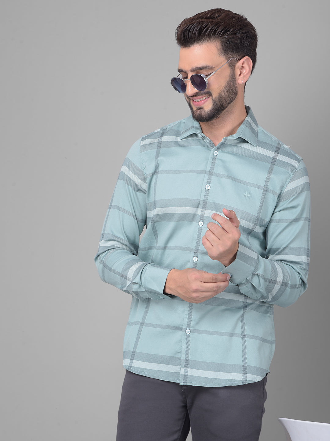 Green Checked Shirt-Men Shirts-Crimsoune Club