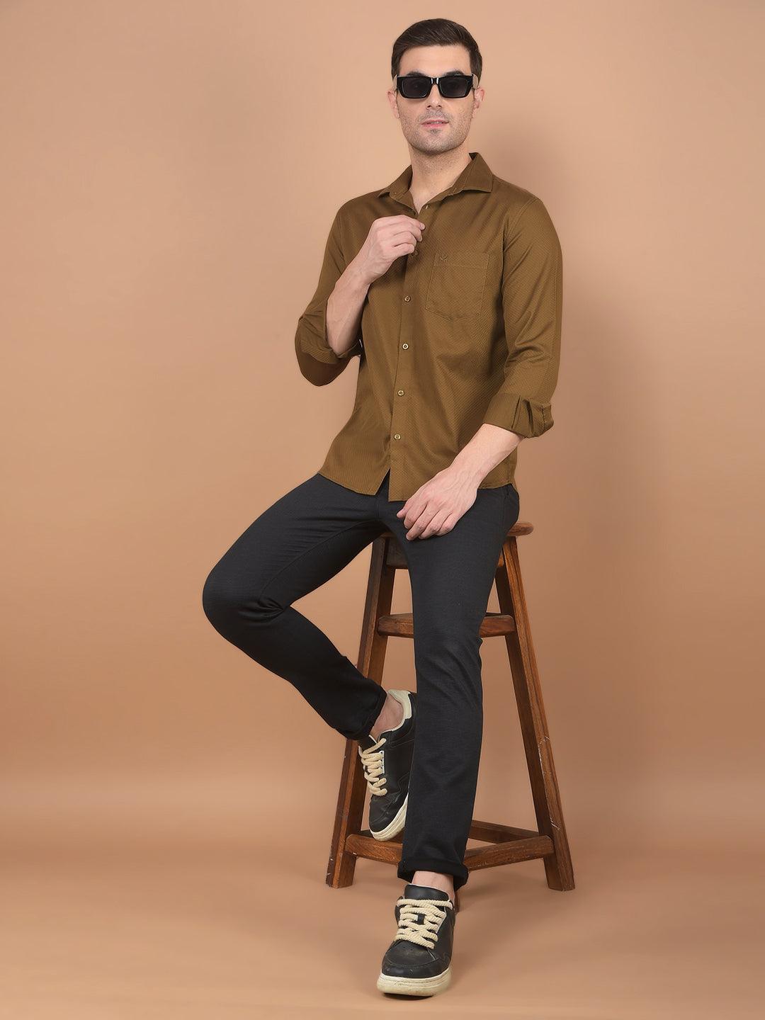 Brown 100% Cotton Shirt-Men Shirts-Crimsoune Club