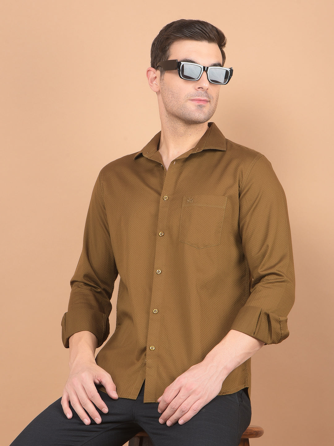 Brown 100% Cotton Shirt-Men Shirts-Crimsoune Club