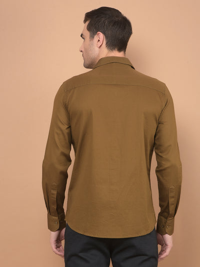 Brown 100% Cotton Shirt-Men Shirts-Crimsoune Club