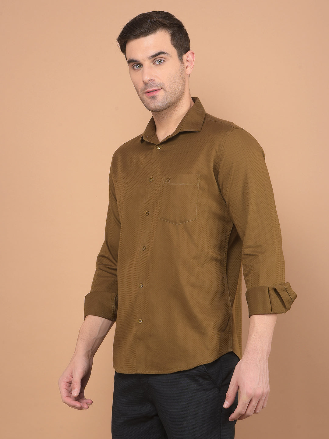 Brown 100% Cotton Shirt-Men Shirts-Crimsoune Club