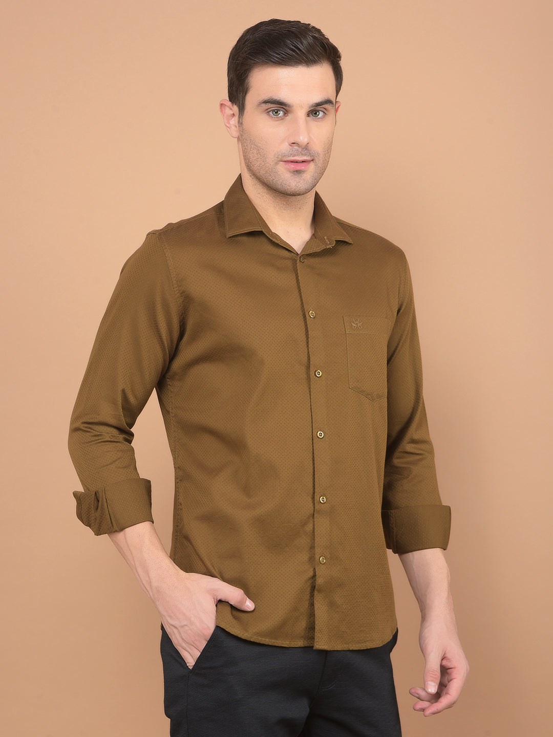 Brown 100% Cotton Shirt-Men Shirts-Crimsoune Club