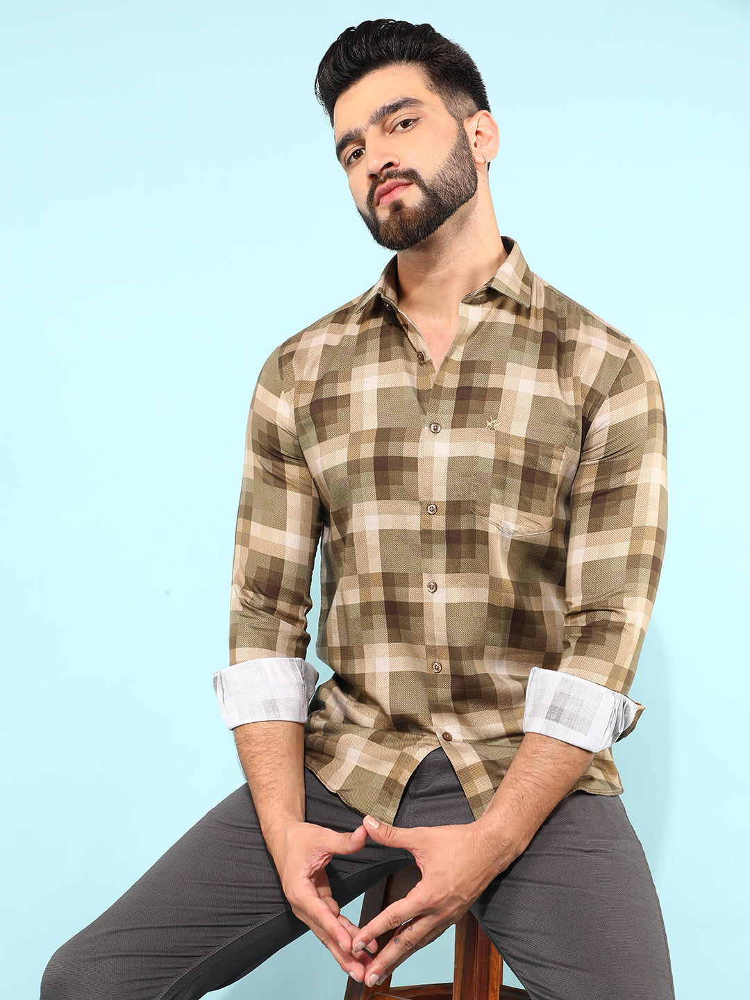 Brown Checked Shirt-Men Shirts-Crimsoune Club