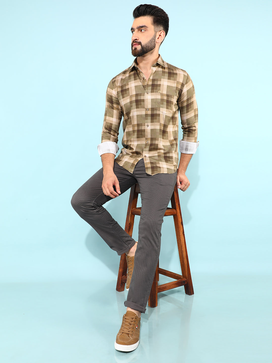 Brown Checked Shirt-Men Shirts-Crimsoune Club