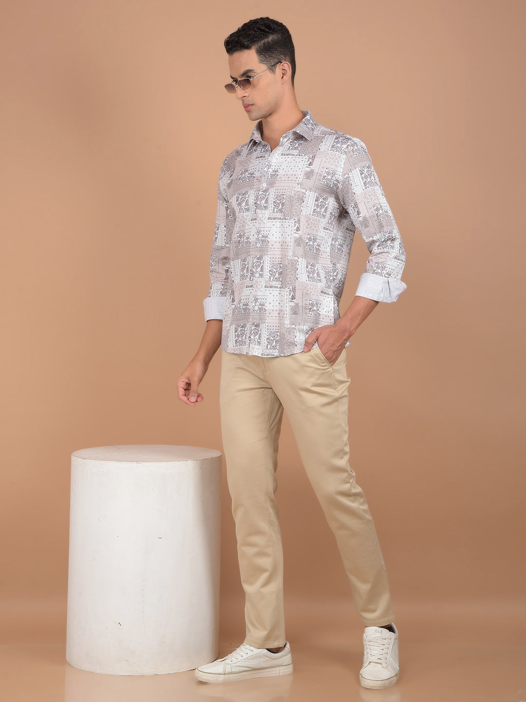 Grey Floral Print 100% Cotton Shirt-Men Shirts-Crimsoune Club