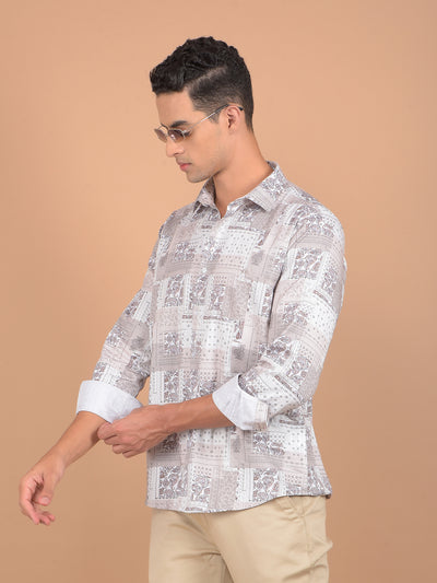 Grey Floral Print 100% Cotton Shirt-Men Shirts-Crimsoune Club