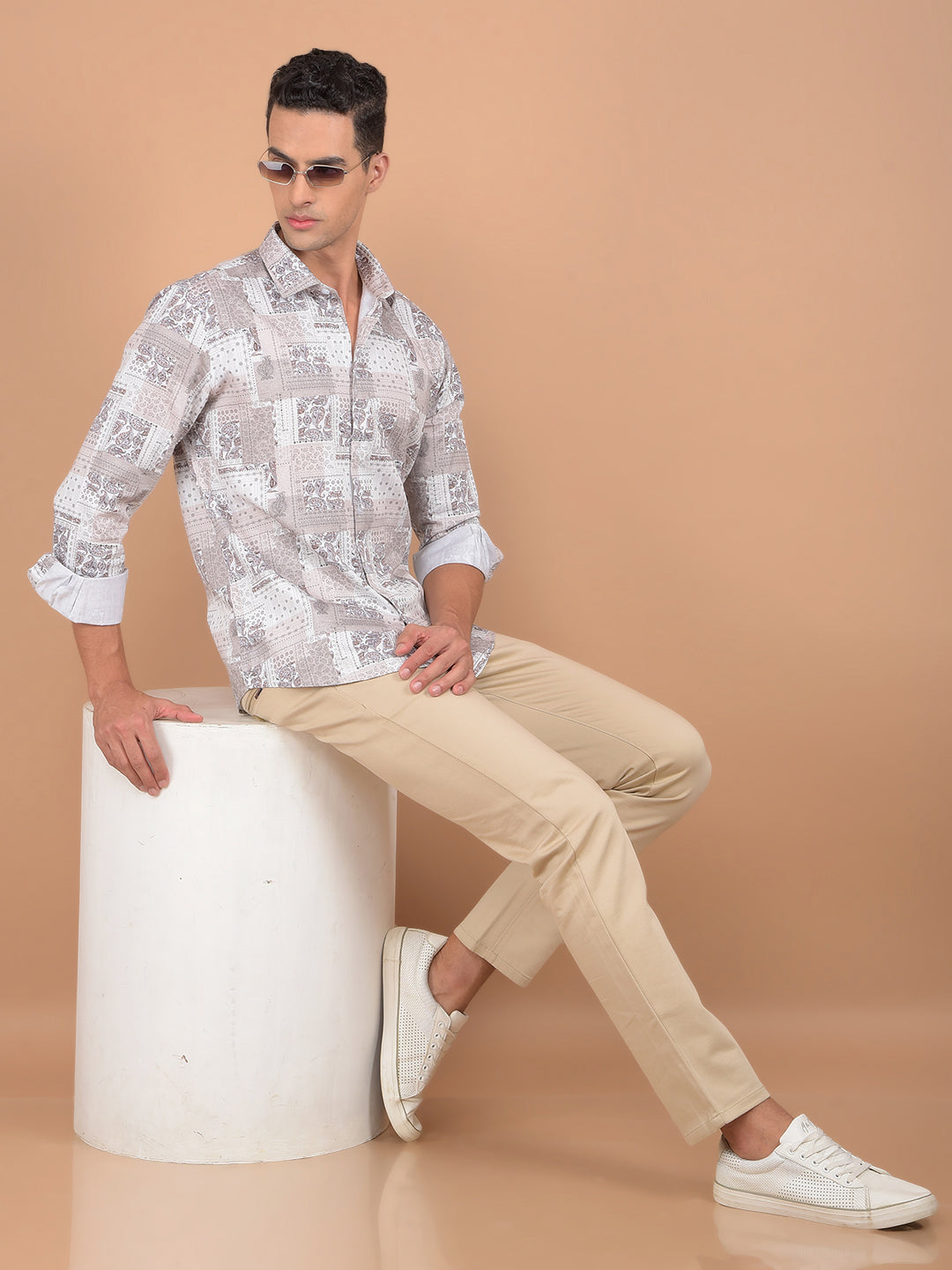 Grey Floral Print 100% Cotton Shirt-Men Shirts-Crimsoune Club