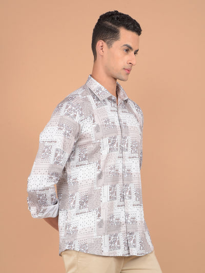 Grey Floral Print 100% Cotton Shirt-Men Shirts-Crimsoune Club