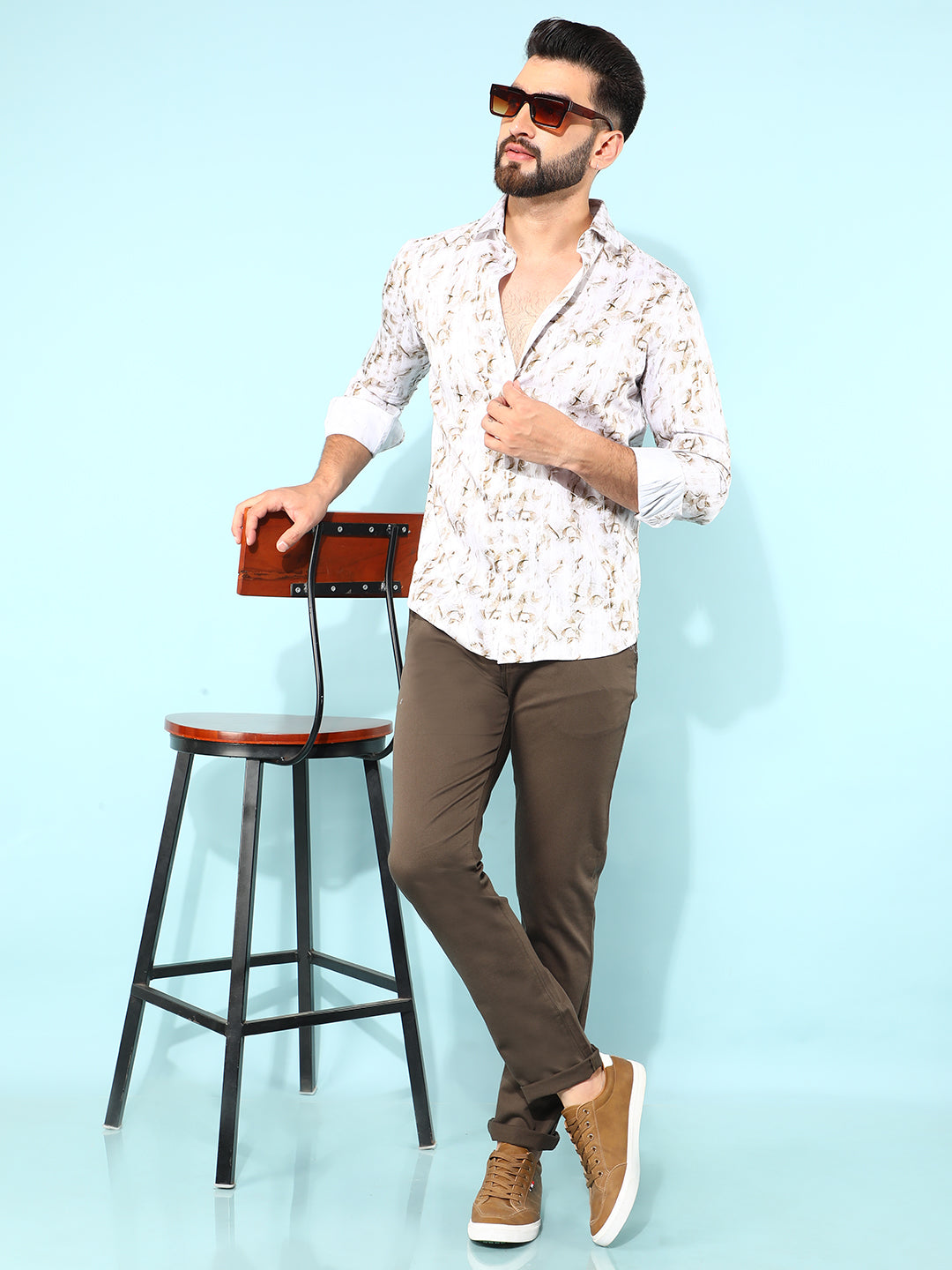 Brown 100% Cotton Floral Print Shirt-Men Shirts-Crimsoune Club