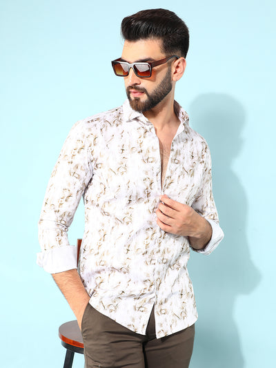 Brown 100% Cotton Floral Print Shirt-Men Shirts-Crimsoune Club