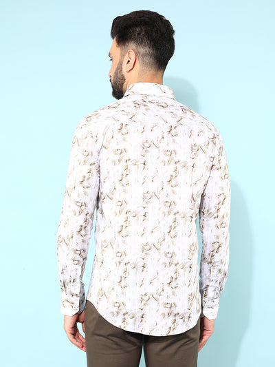 Brown 100% Cotton Floral Print Shirt-Men Shirts-Crimsoune Club