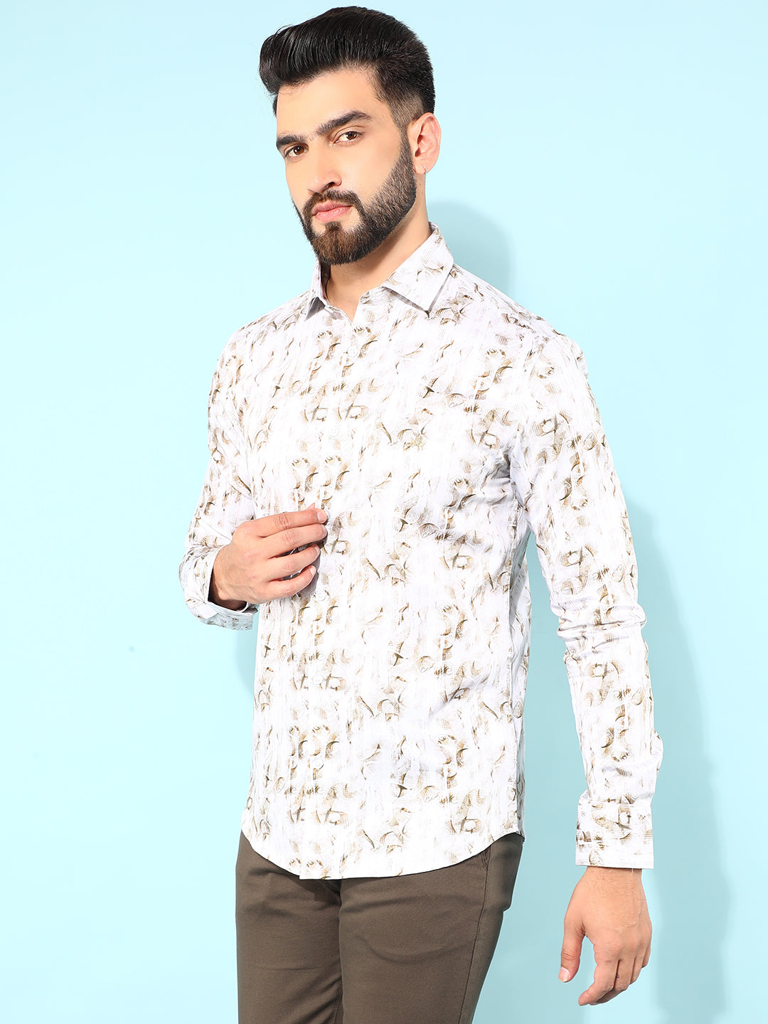 Brown 100% Cotton Floral Print Shirt-Men Shirts-Crimsoune Club