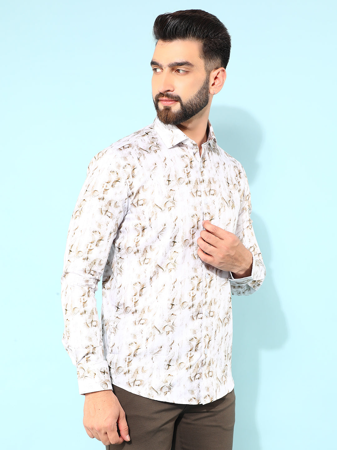 Brown 100% Cotton Floral Print Shirt-Men Shirts-Crimsoune Club