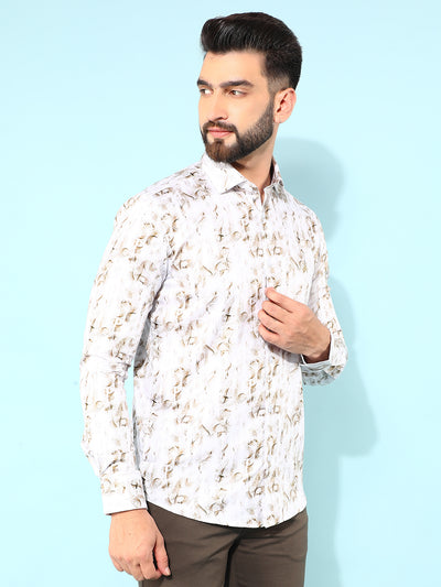 Brown 100% Cotton Floral Print Shirt-Men Shirts-Crimsoune Club