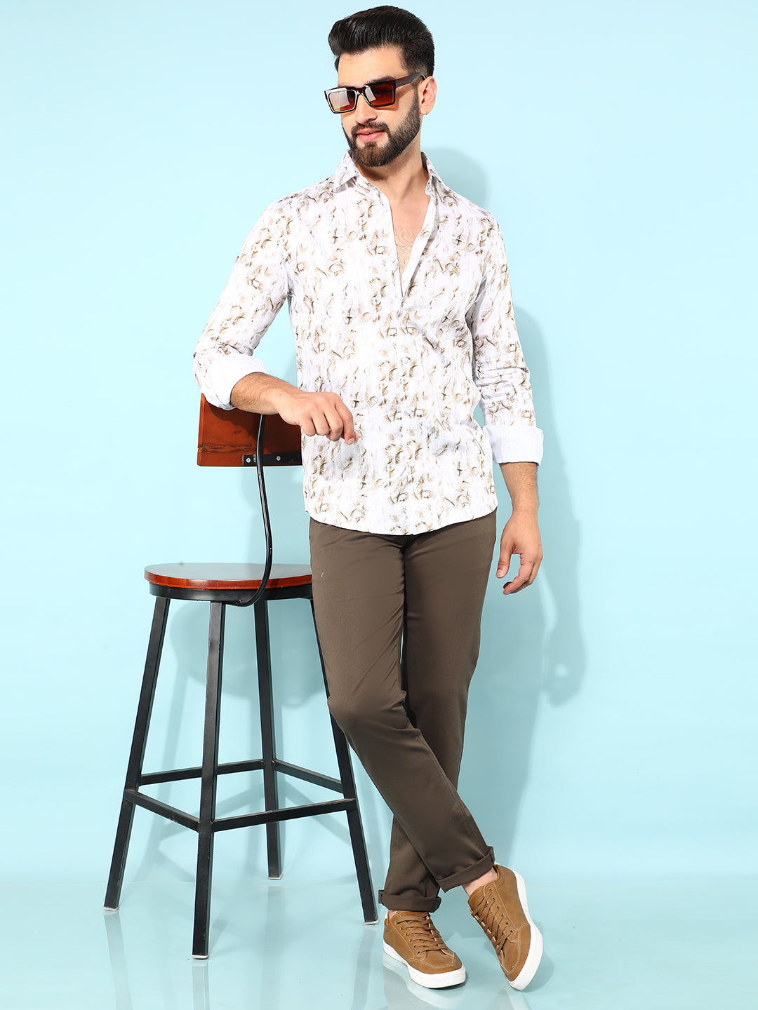 Brown 100% Cotton Floral Print Shirt-Men Shirts-Crimsoune Club