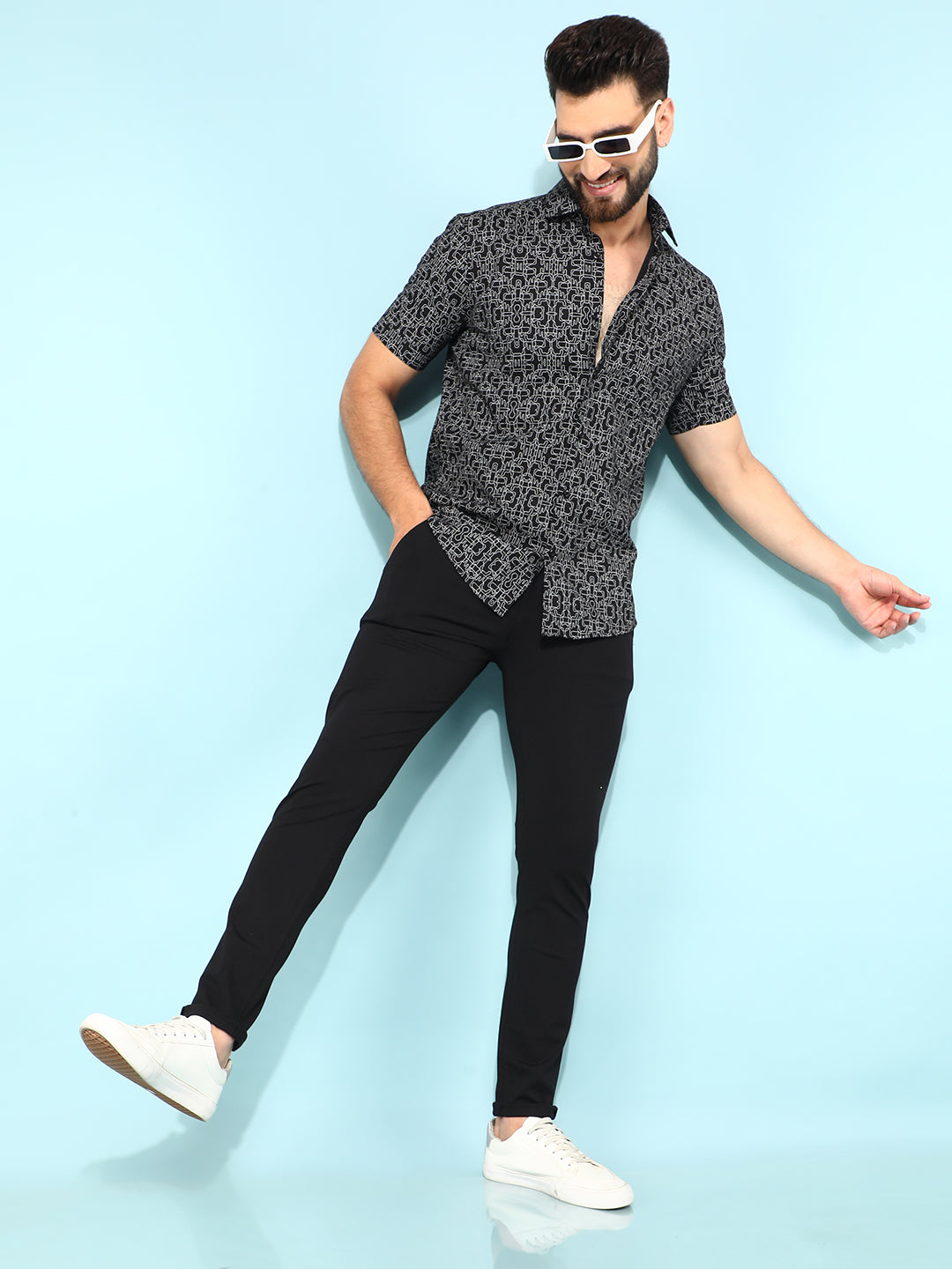 Black 100% Cotton Printed Shirt-Men Shirts-Crimsoune Club