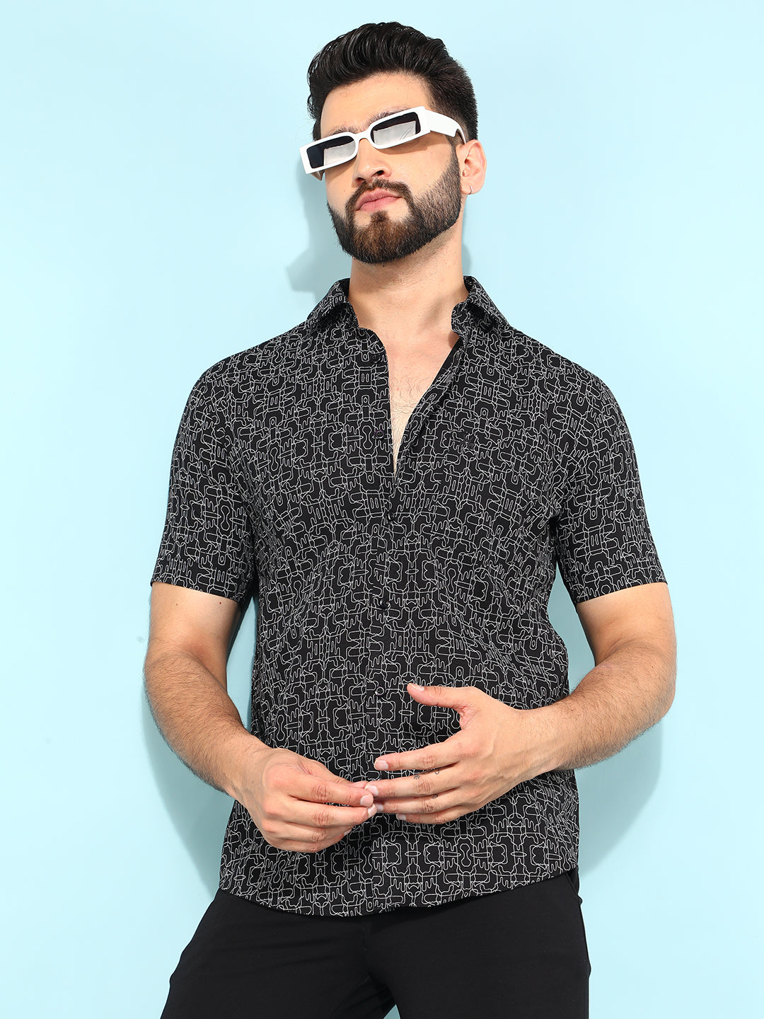 Black 100% Cotton Printed Shirt-Men Shirts-Crimsoune Club