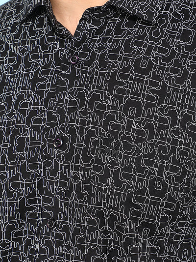 Black 100% Cotton Printed Shirt-Men Shirts-Crimsoune Club