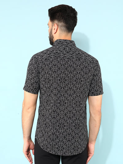 Black 100% Cotton Printed Shirt-Men Shirts-Crimsoune Club