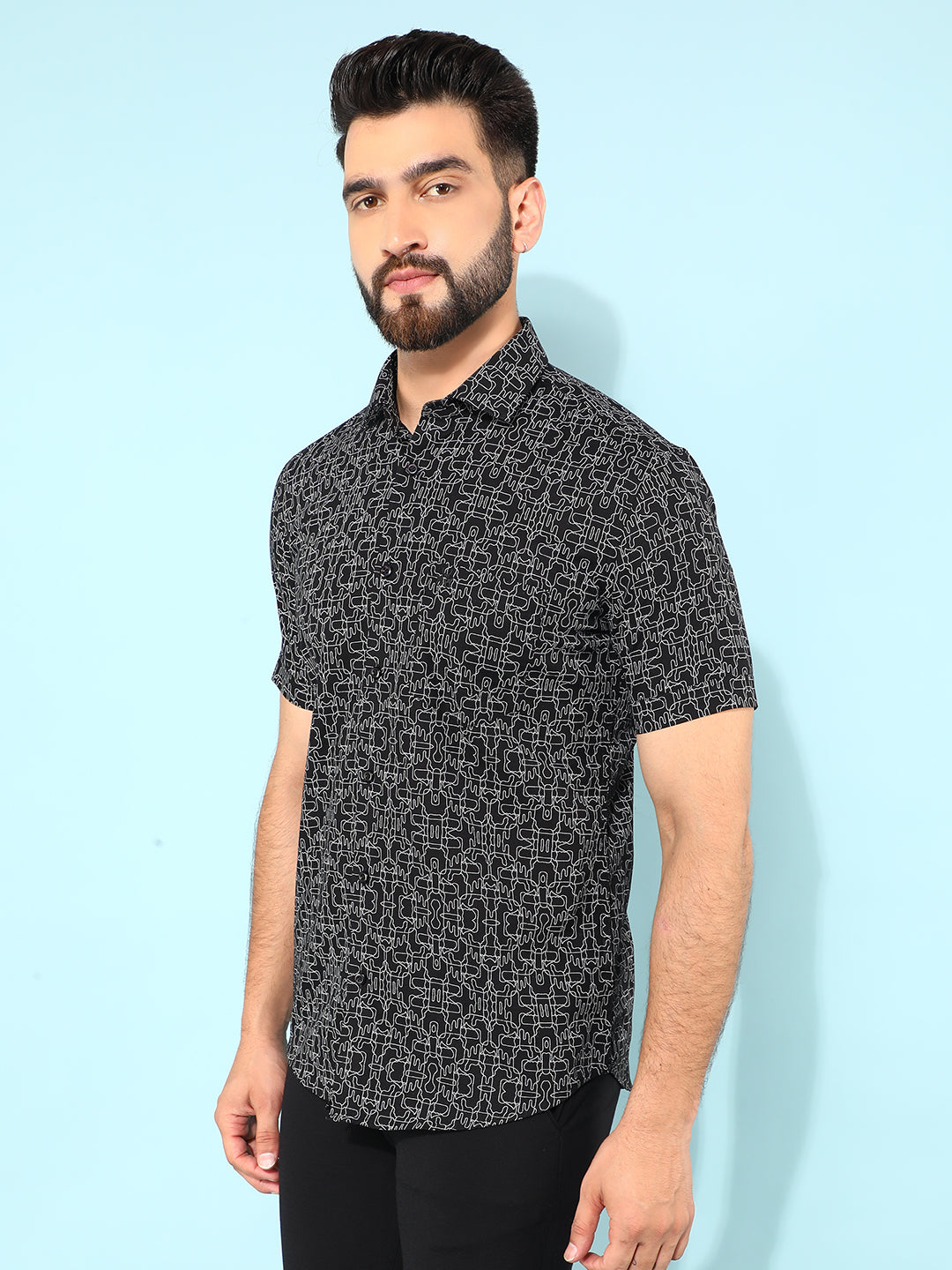 Black 100% Cotton Printed Shirt-Men Shirts-Crimsoune Club