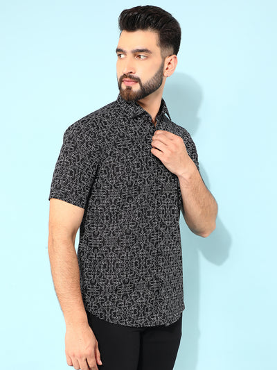 Black 100% Cotton Printed Shirt-Men Shirts-Crimsoune Club