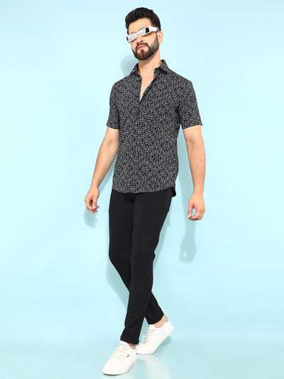 Black 100% Cotton Printed Shirt-Men Shirts-Crimsoune Club