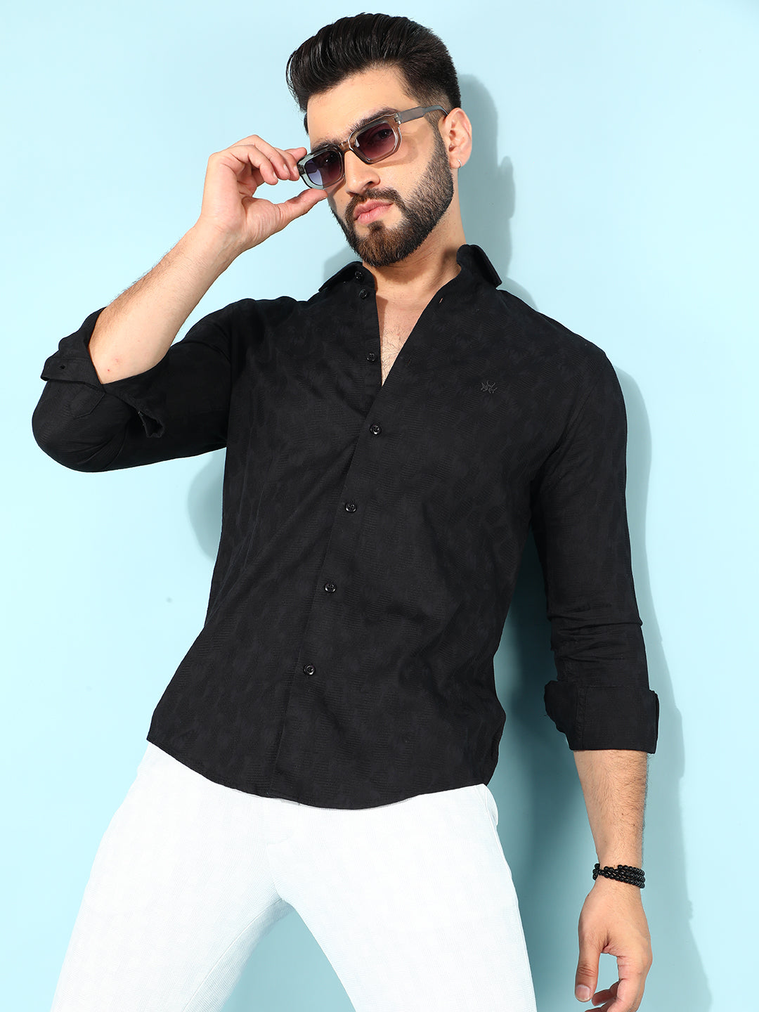 Black 100% Cotton Printed Shirt-Men Shirts-Crimsoune Club