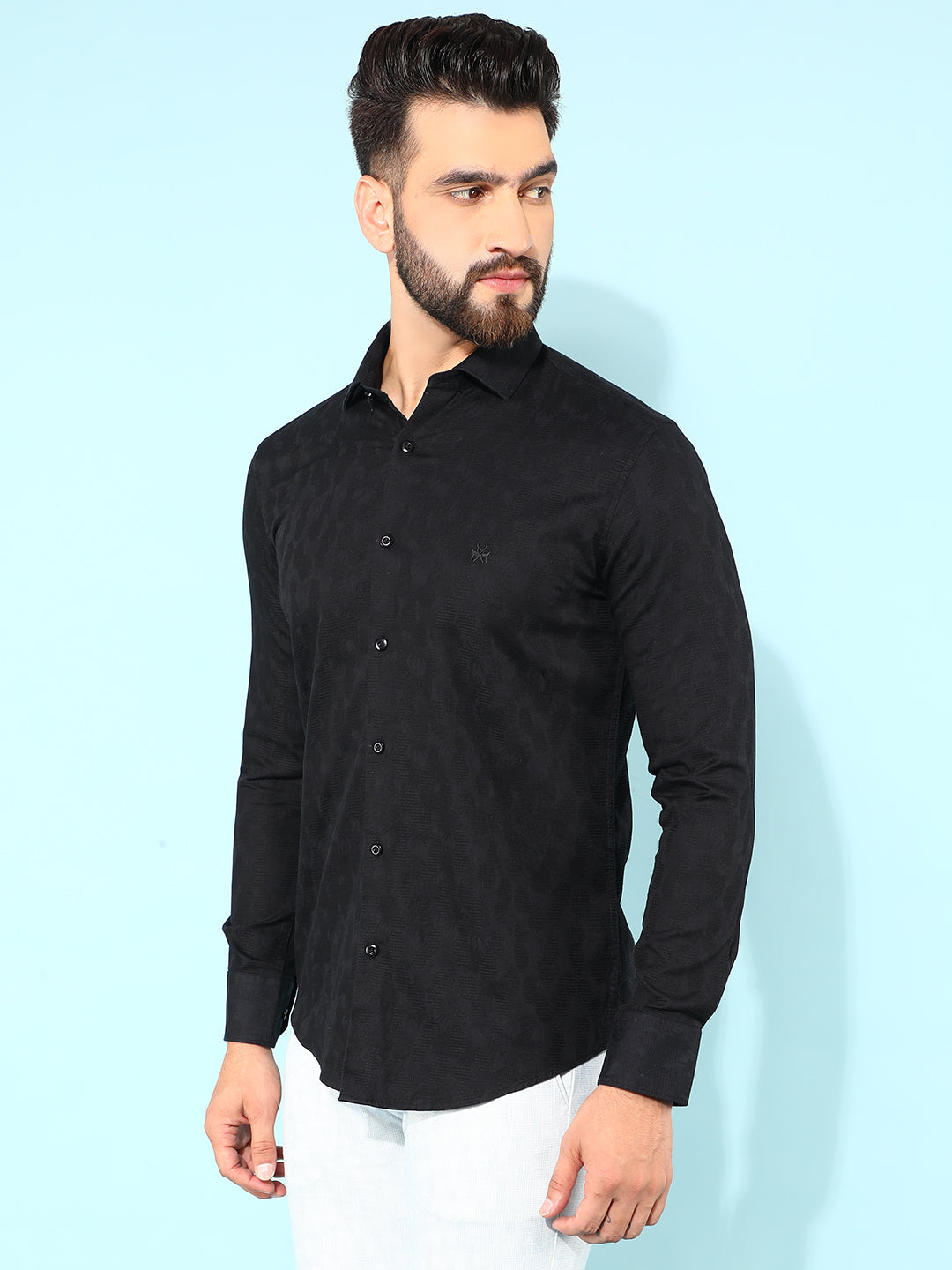 Black 100% Cotton Printed Shirt-Men Shirts-Crimsoune Club