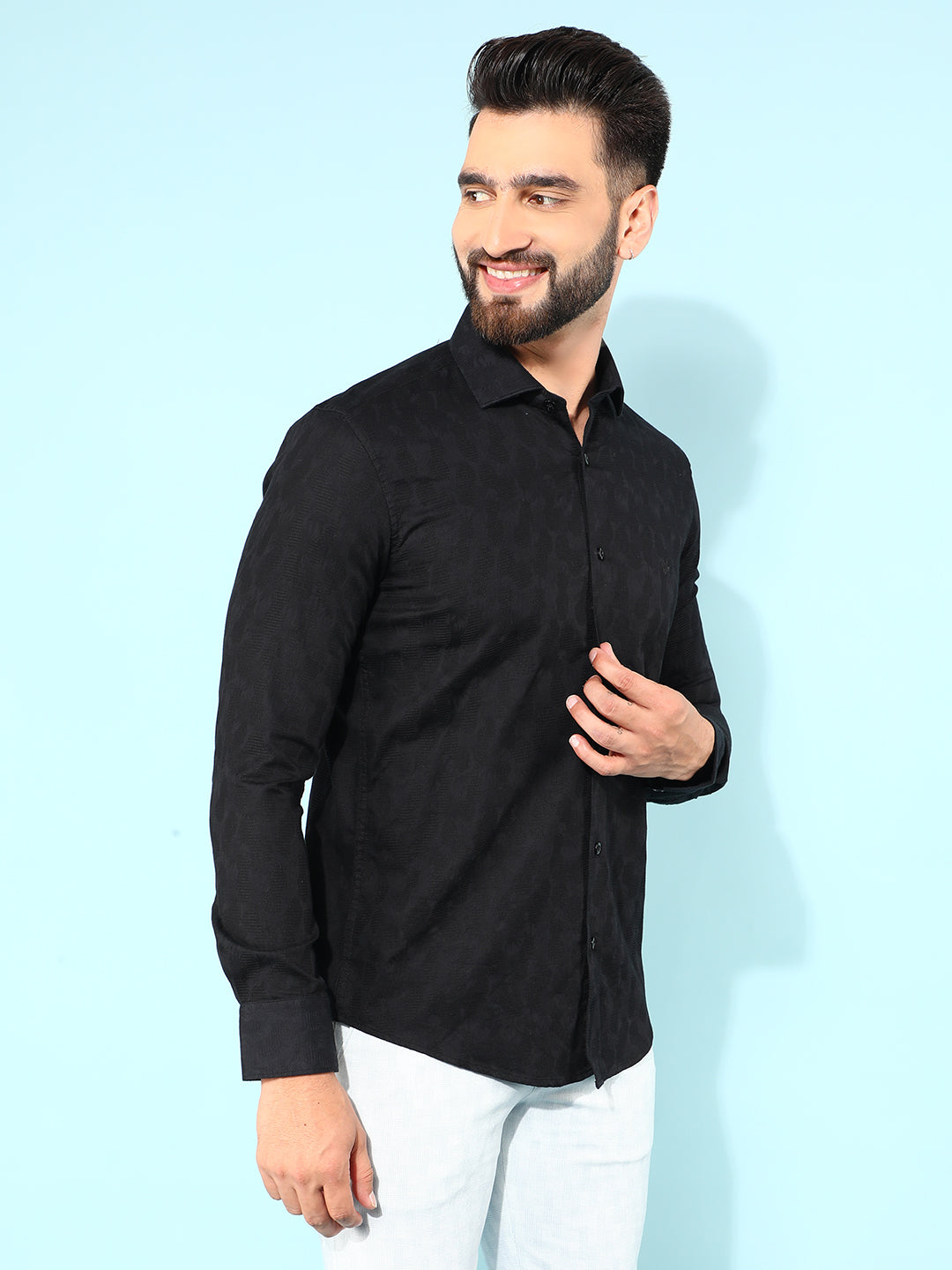 Black 100% Cotton Printed Shirt-Men Shirts-Crimsoune Club