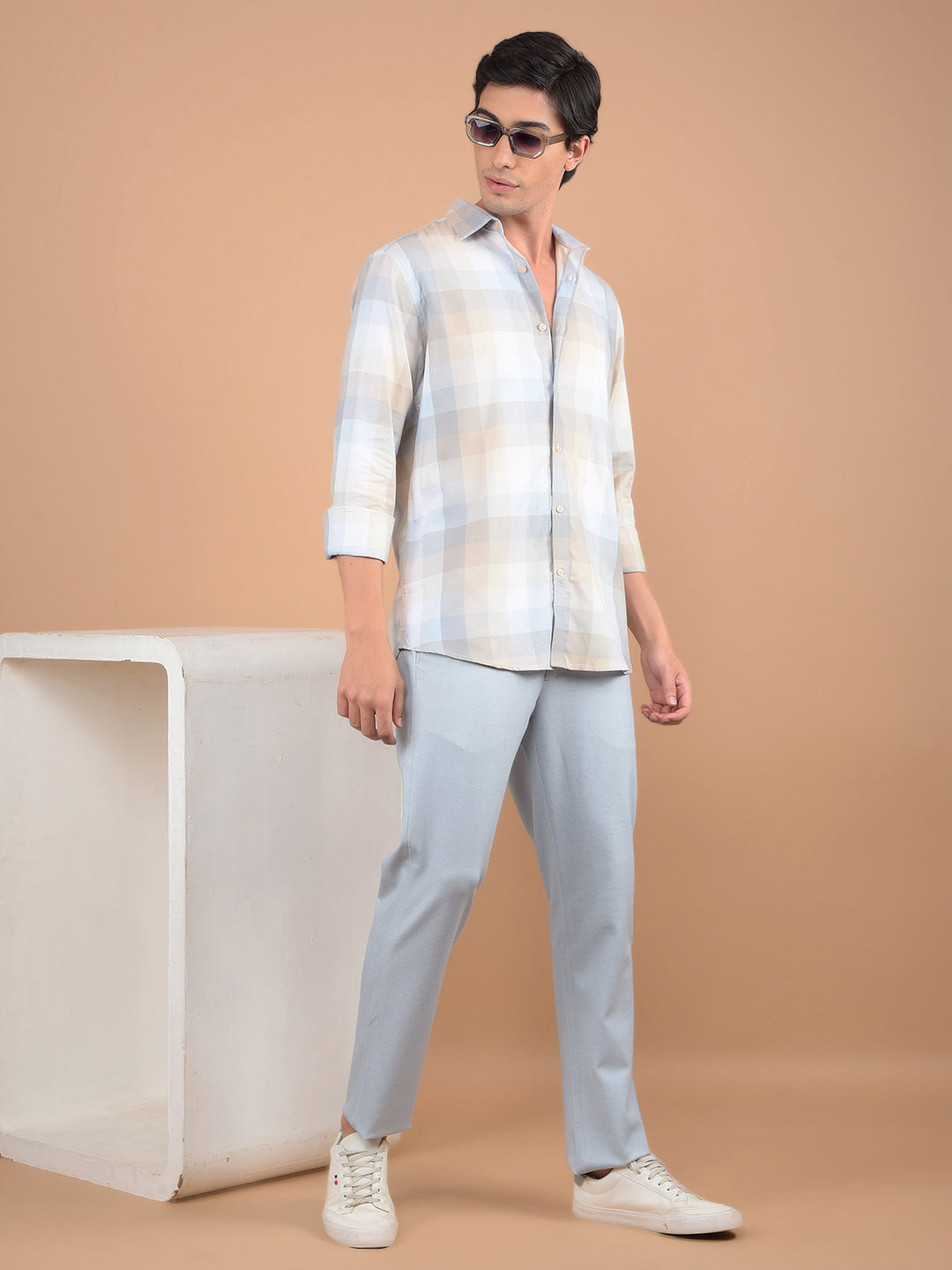 Blue Checked 100% Cotton Shirt-Men Shirts-Crimsoune Club