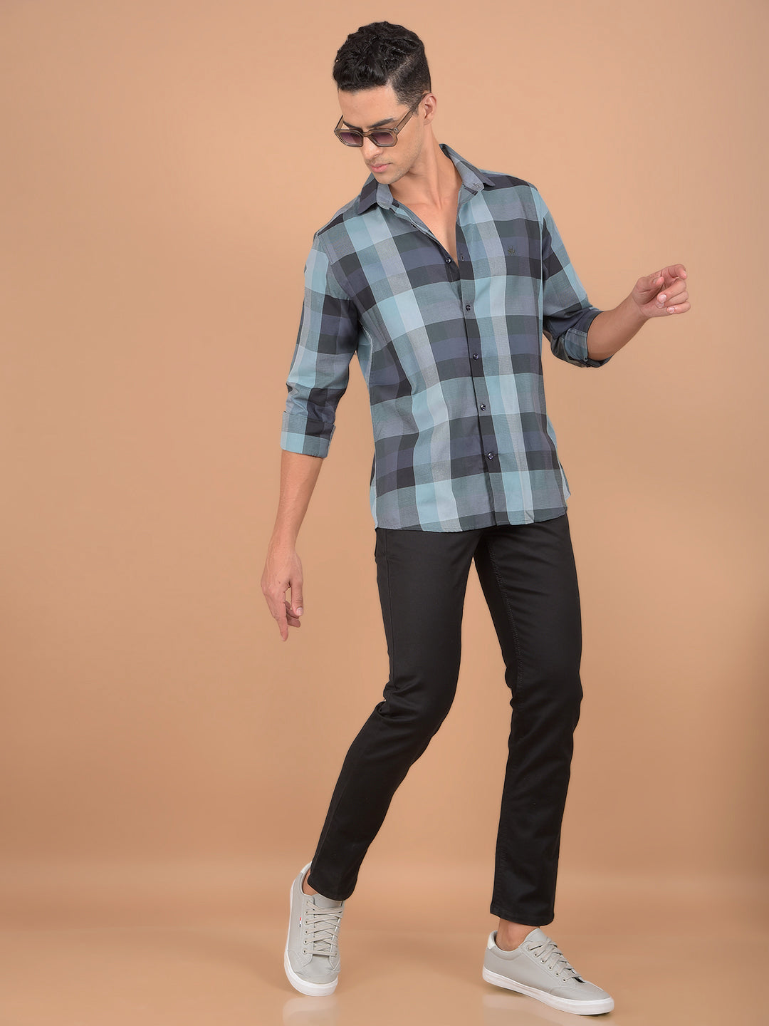 Grey Checked 100% Cotton Shirt-Men Shirts-Crimsoune Club