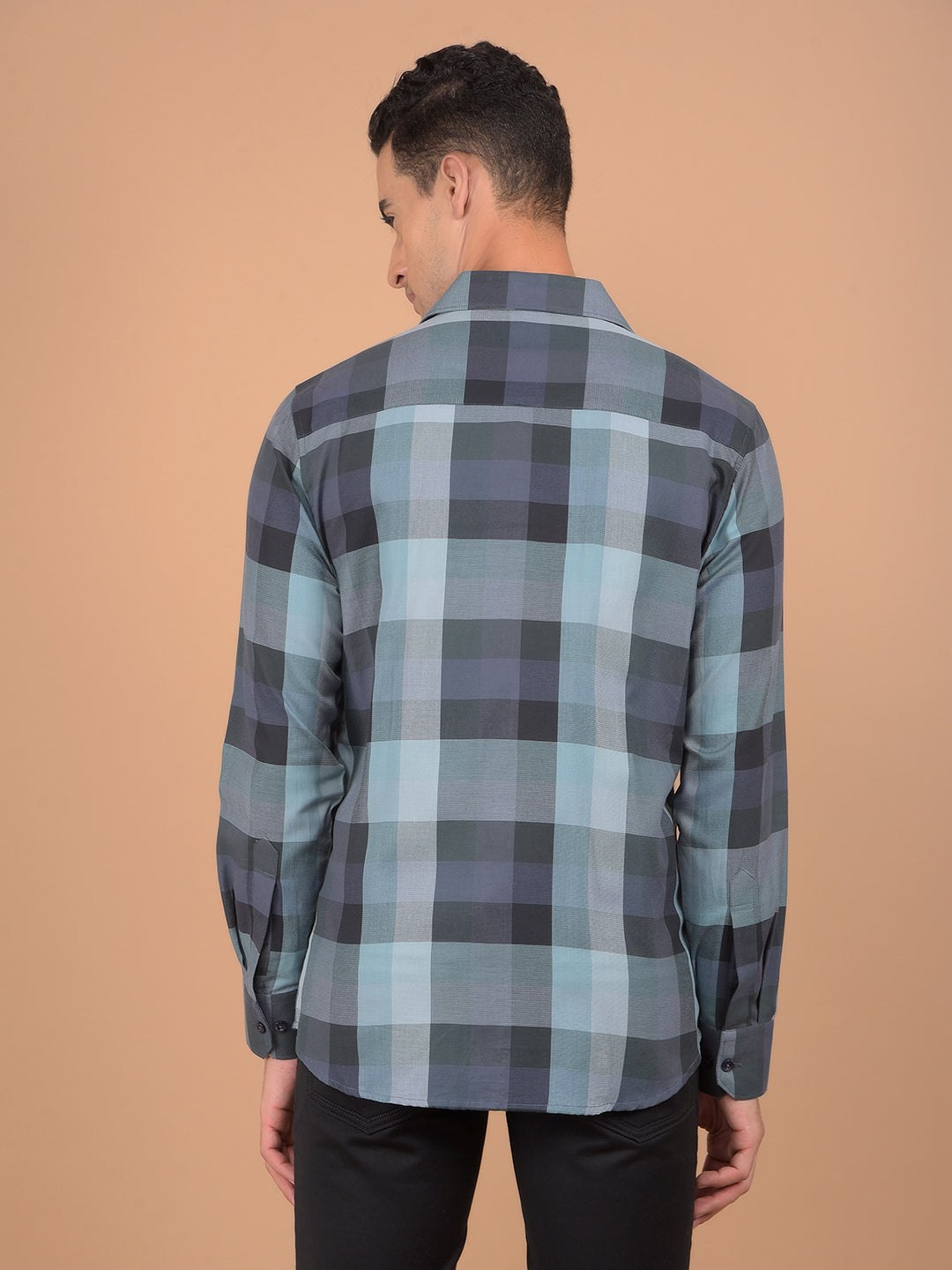 Grey Checked 100% Cotton Shirt-Men Shirts-Crimsoune Club