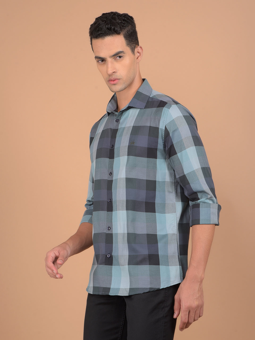 Grey Checked 100% Cotton Shirt-Men Shirts-Crimsoune Club