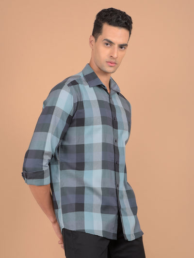 Grey Checked 100% Cotton Shirt-Men Shirts-Crimsoune Club