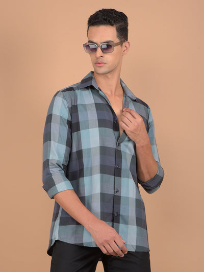 Grey Checked 100% Cotton Shirt-Men Shirts-Crimsoune Club