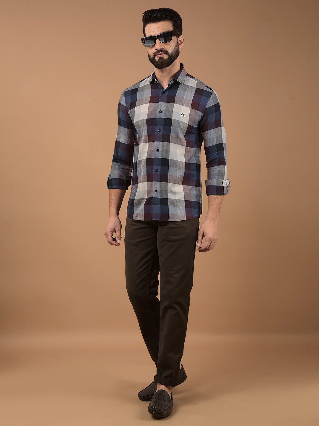 Brown Checked 100% Cotton Shirt