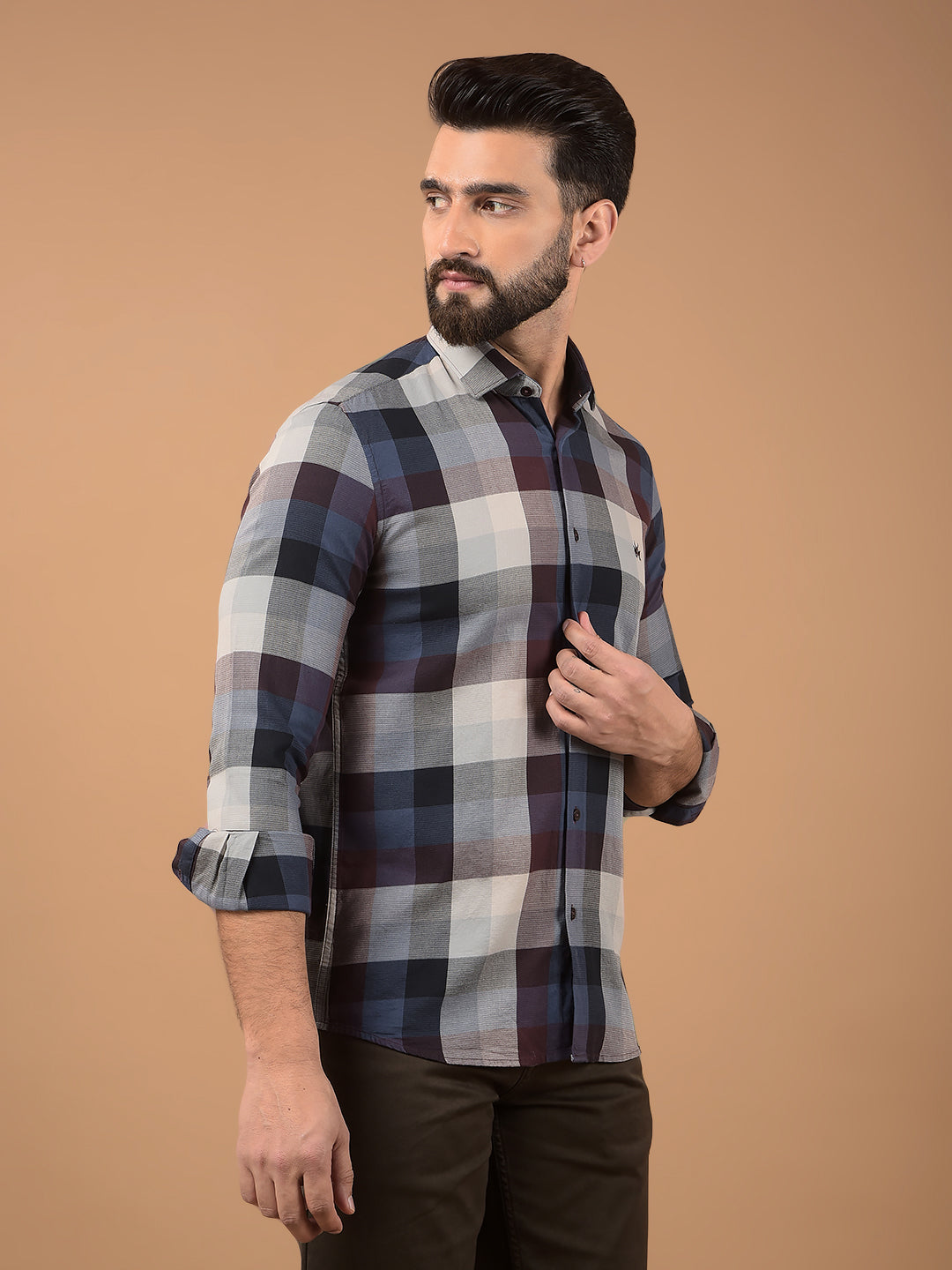 Brown Checked 100% Cotton Shirt