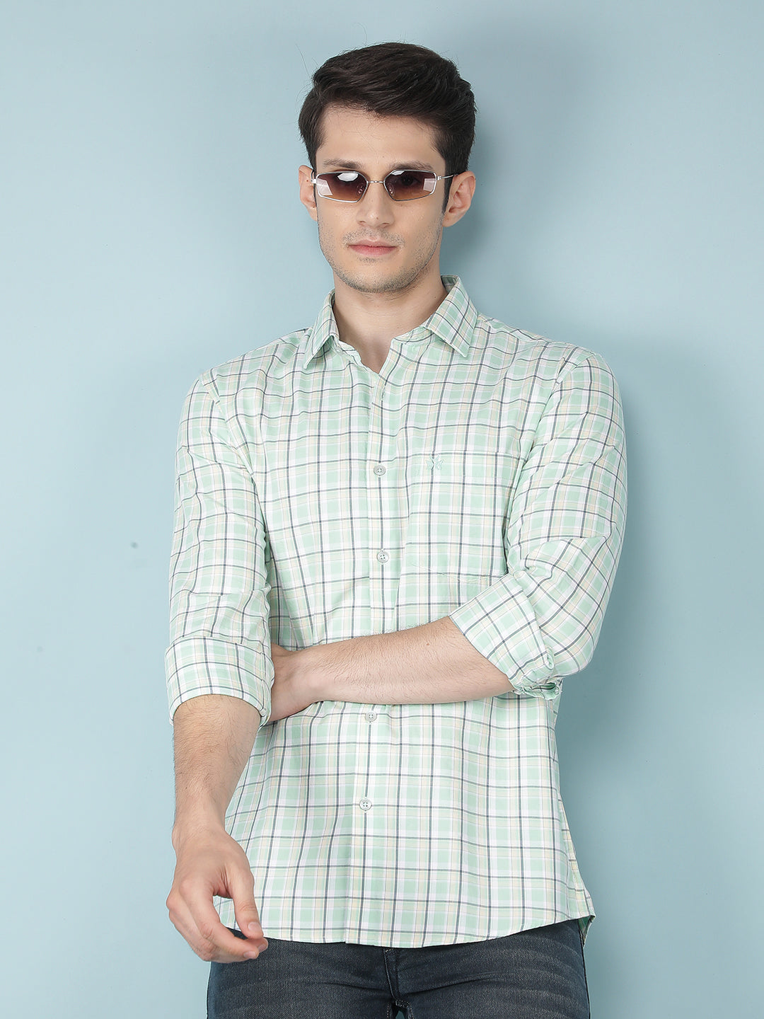 Green Checkered 100% Cotton Shirt-Men Shirts-Crimsoune Club