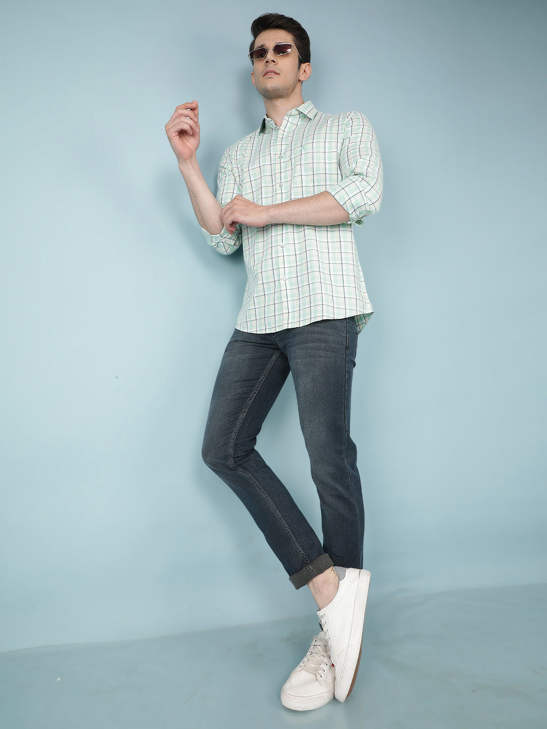 Green Checkered 100% Cotton Shirt-Men Shirts-Crimsoune Club