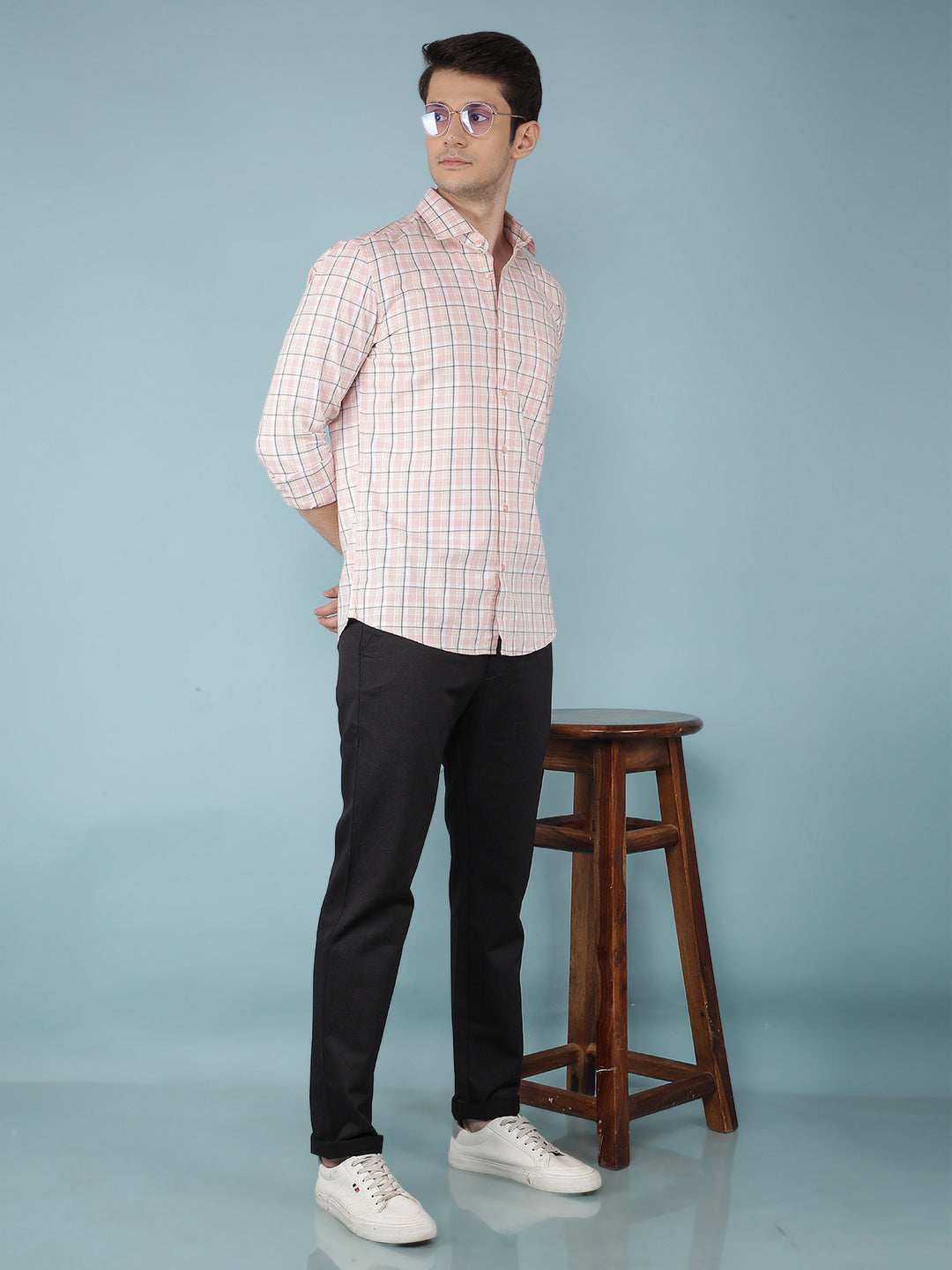 Pink Checkered 100% Cotton Shirt-Men Shirts-Crimsoune Club