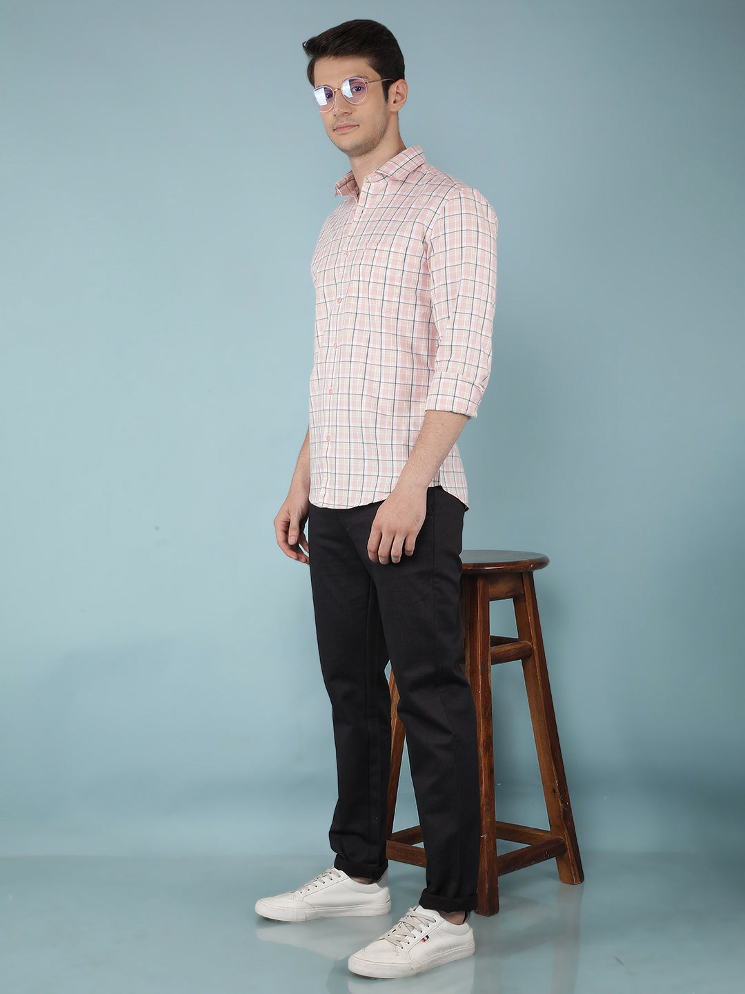 Pink Checkered 100% Cotton Shirt-Men Shirts-Crimsoune Club