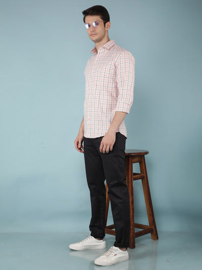 Pink Checkered 100% Cotton Shirt-Men Shirts-Crimsoune Club