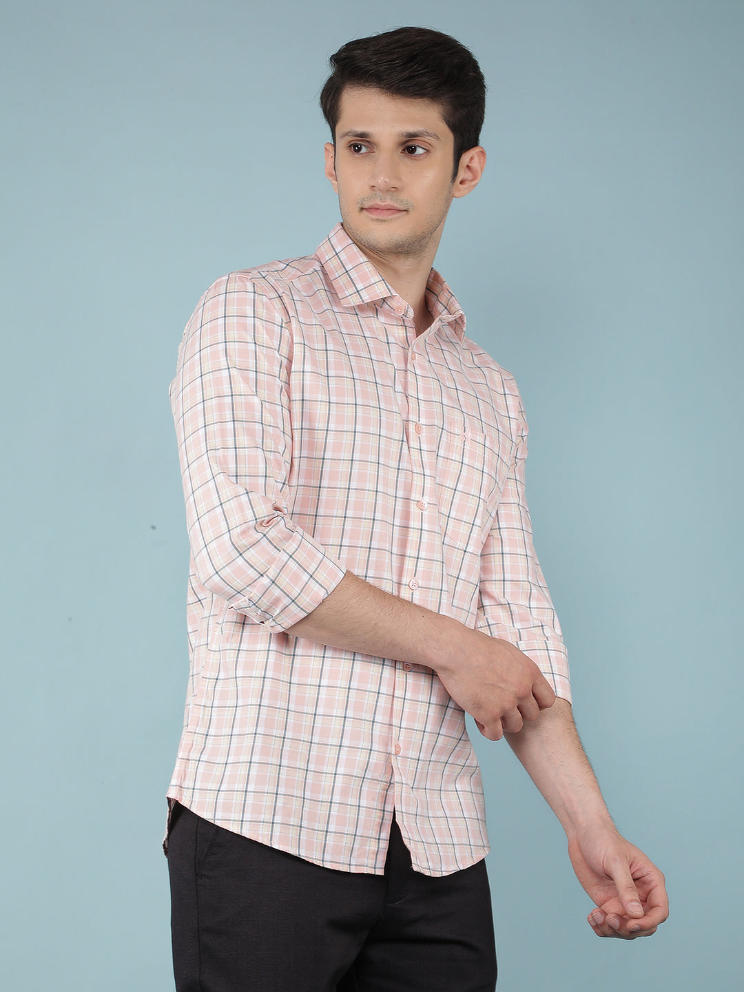 Pink Checkered 100% Cotton Shirt-Men Shirts-Crimsoune Club