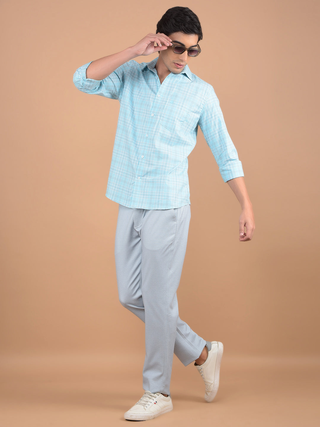 Blue Checked 100% Cotton Shirt-Men Shirts-Crimsoune Club