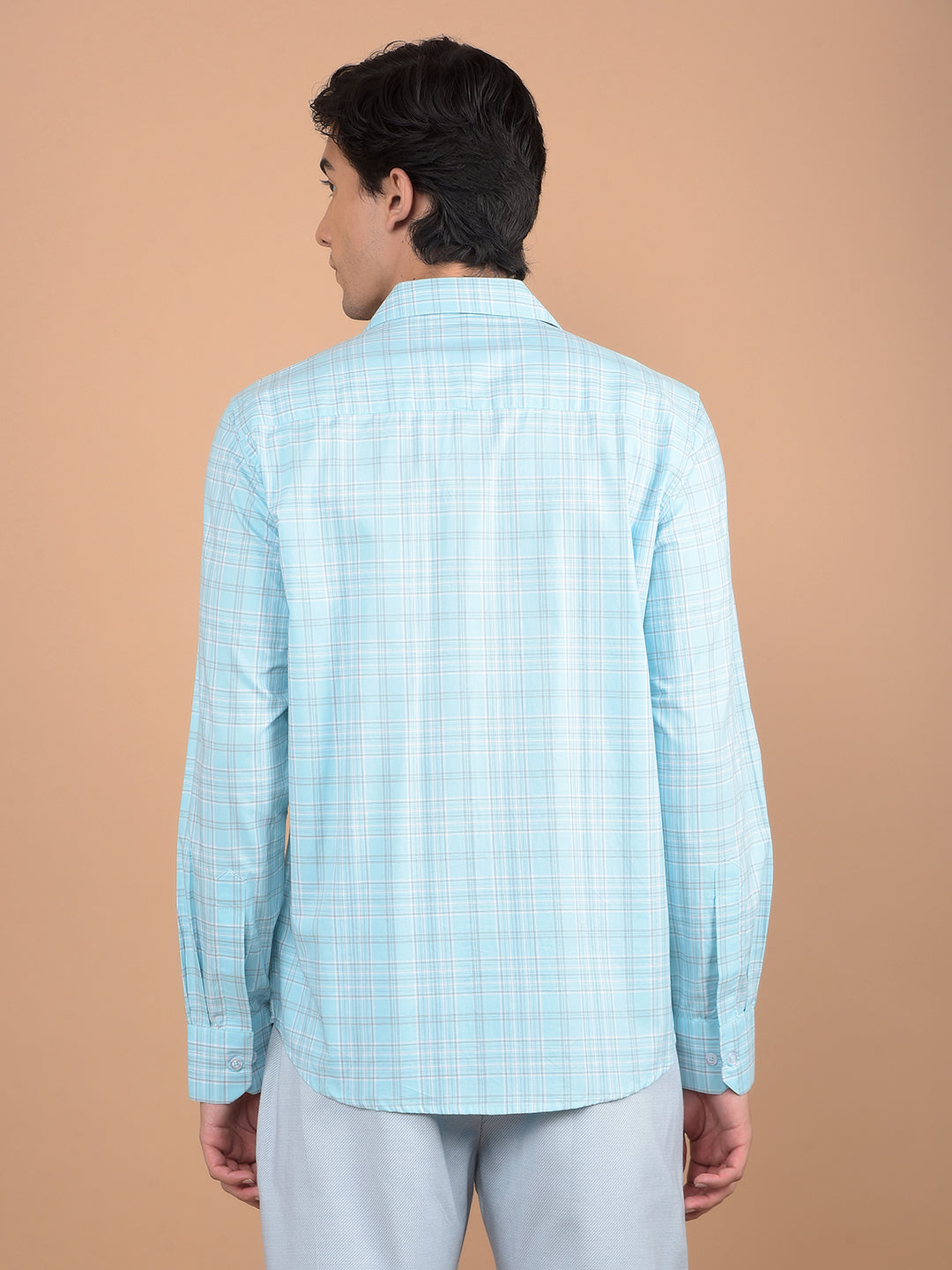 Blue Checked 100% Cotton Shirt-Men Shirts-Crimsoune Club