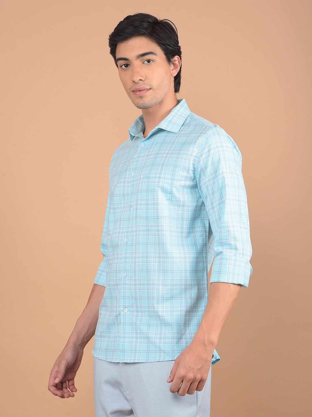 Blue Checked 100% Cotton Shirt-Men Shirts-Crimsoune Club