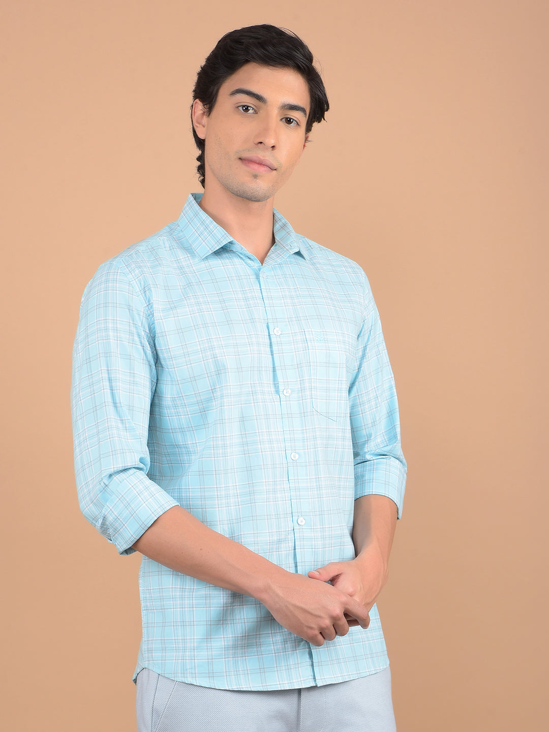 Blue Checked 100% Cotton Shirt-Men Shirts-Crimsoune Club