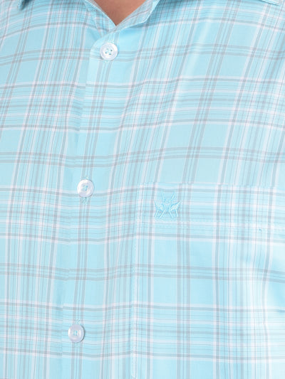 Blue Checked 100% Cotton Shirt-Men Shirts-Crimsoune Club