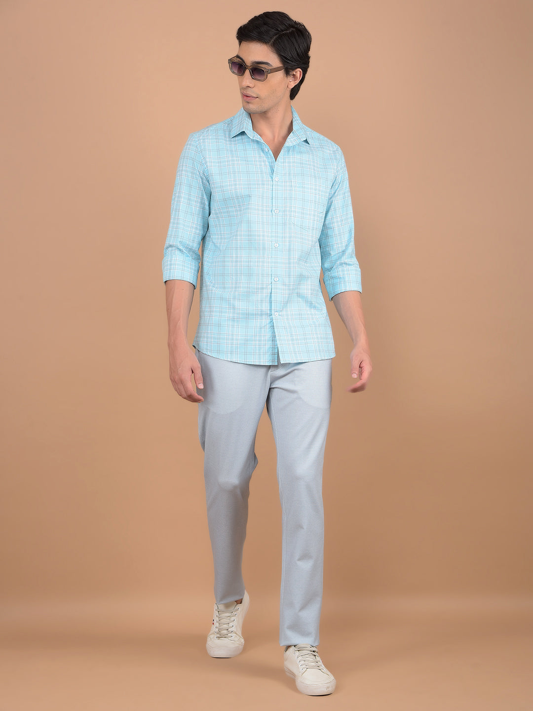 Blue Checked 100% Cotton Shirt-Men Shirts-Crimsoune Club