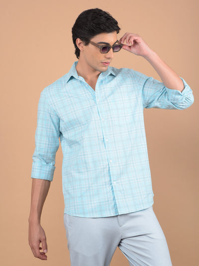 Blue Checked 100% Cotton Shirt-Men Shirts-Crimsoune Club